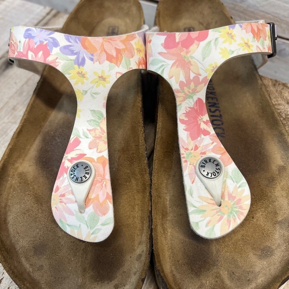 Birkenstock Gizeh Sandals Floral Size 40 Womens 9 Cork Footbed Thong - Picture 6 of 9